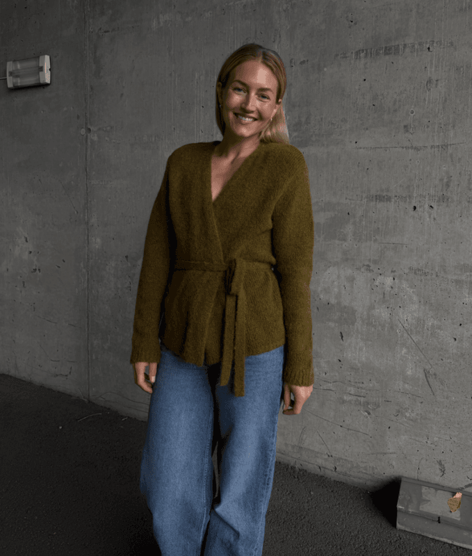 Gabella LS Knit Belt Cardigan Fir Green Selected Femme