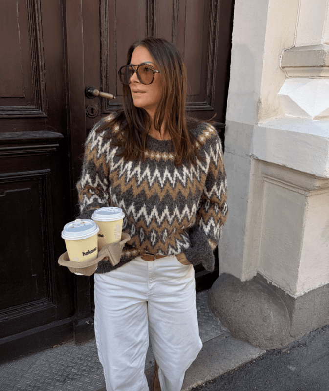 Vibows O-Neck Jacquard Knit Top Coffee Bean VILA