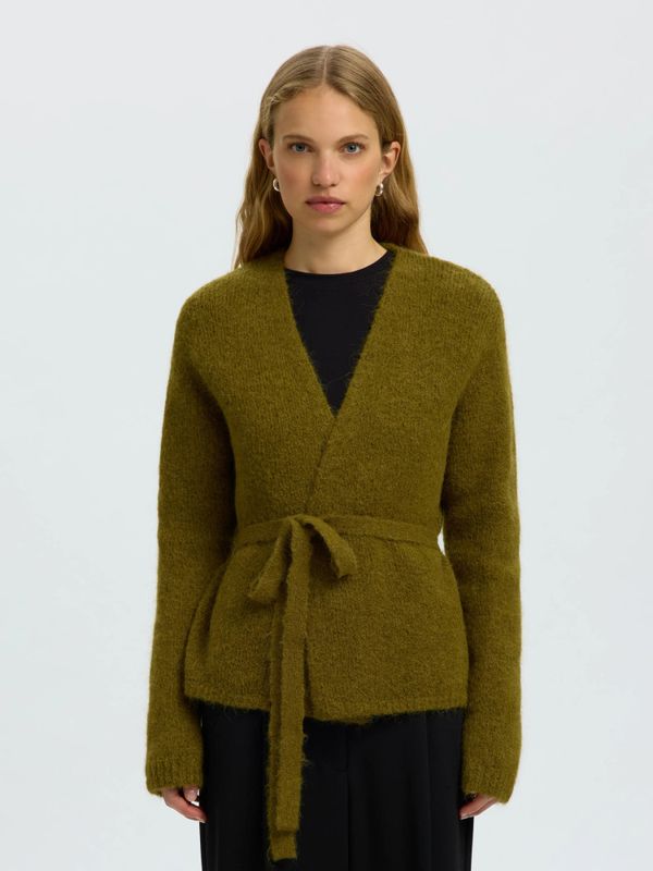Gabella LS Knit Belt Cardigan Fir Green Selected Femme