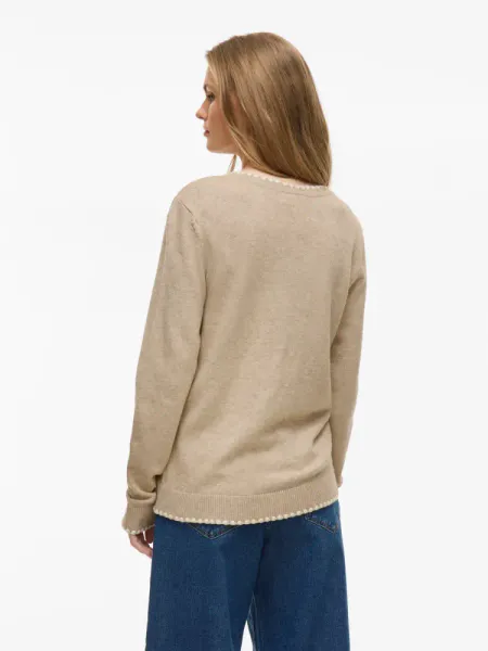 Viril O-Neck Detail Knit Top Natural Melange VILA