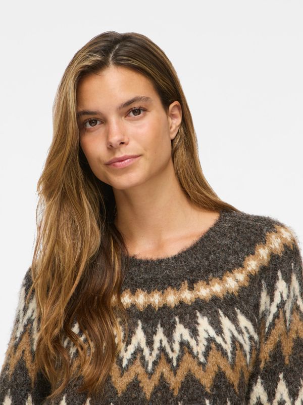Vibows O-Neck Jacquard Knit Top Coffee Bean VILA