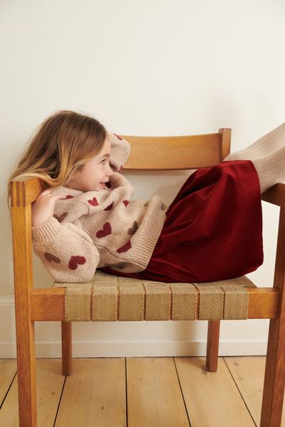 Cardigan Strikket Hearts Jacquard Offwhite Wheat