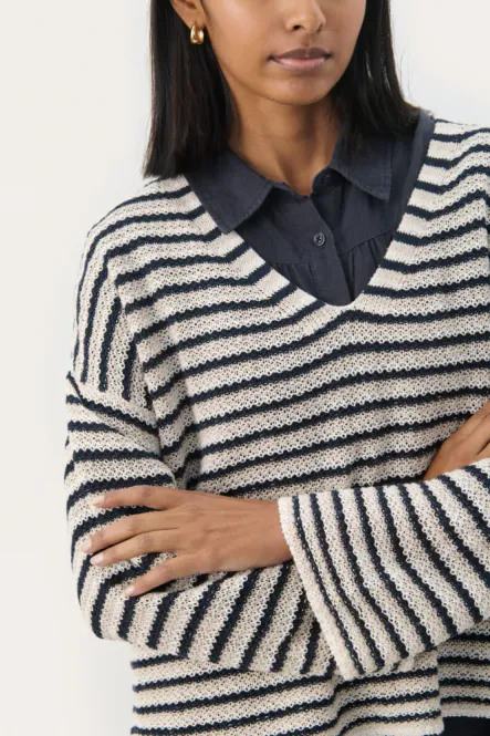 Hovedbilde Nahni Lin Genser Navy Natural Stripe Part Two
