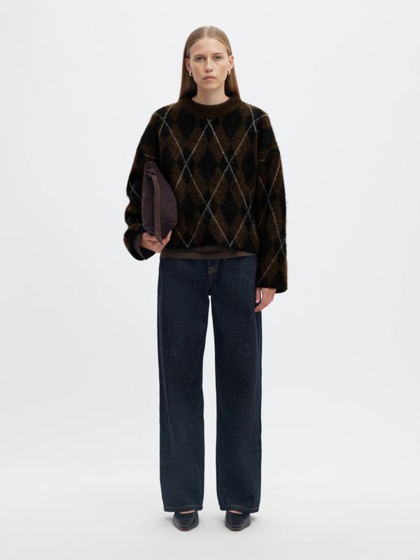 Lulu Brushed Argyle Knit O-Neck Delicioso Black Selected Femme
