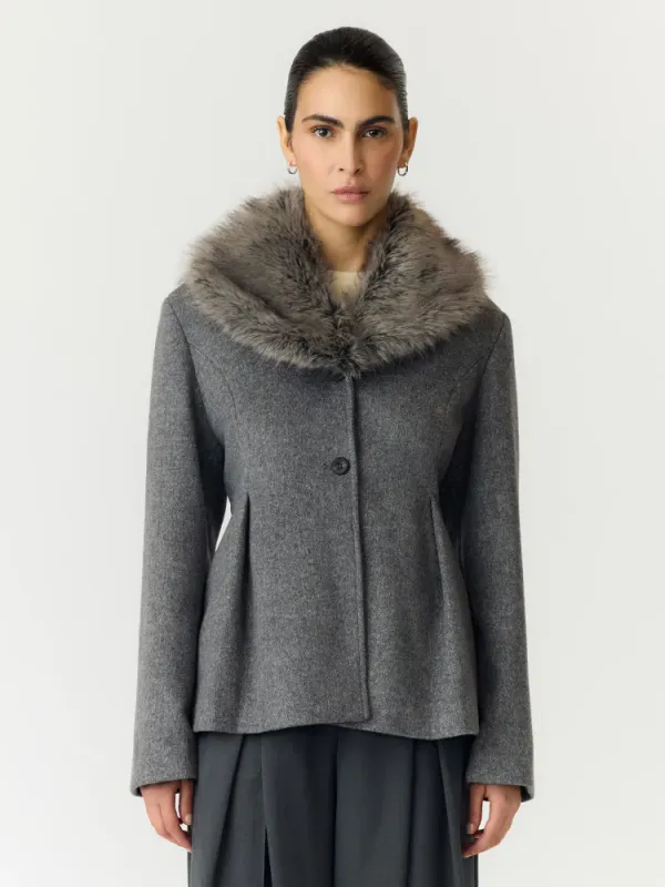 Josera Furry Collar Jacket Medium Grey Melange YAS