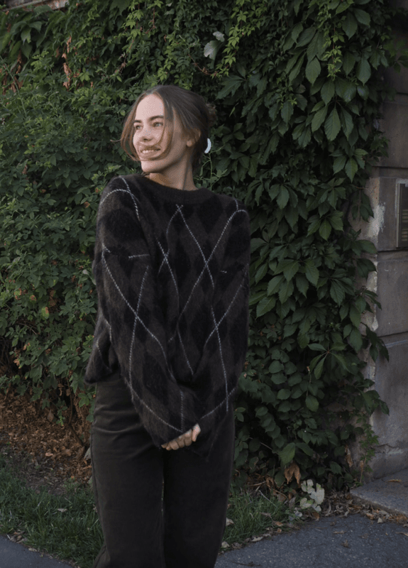 Lulu Brushed Argyle Knit O-Neck Delicioso Black Selected Femme