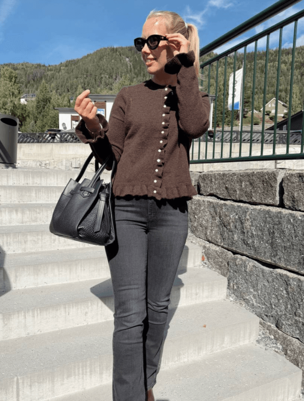 Vijacia O-Neck Frill Knit Cardigan Coffee Bean VILA