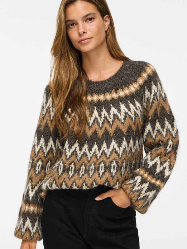 Vibows O-Neck Jacquard Knit Top Coffee Bean VILA
