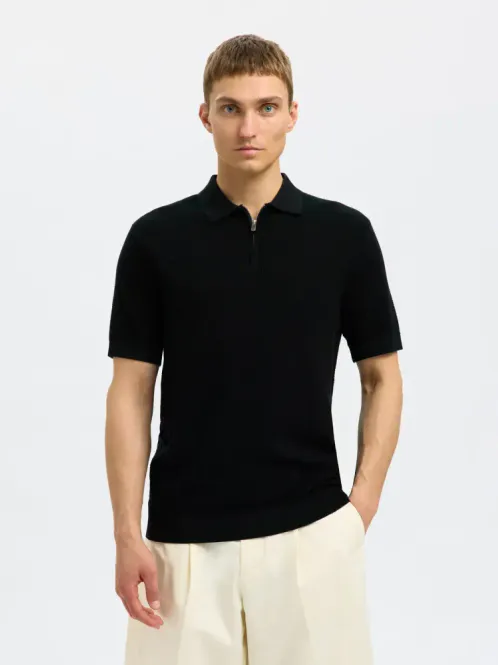 Hovedbilde T-Skjorte Knit Cran Half Polo Zip Black Selected ...