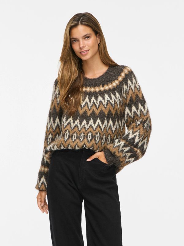 Vibows O-Neck Jacquard Knit Top Coffee Bean VILA