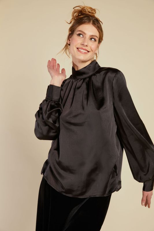 Bertine Satin Blouse Black Line Of Oslo 